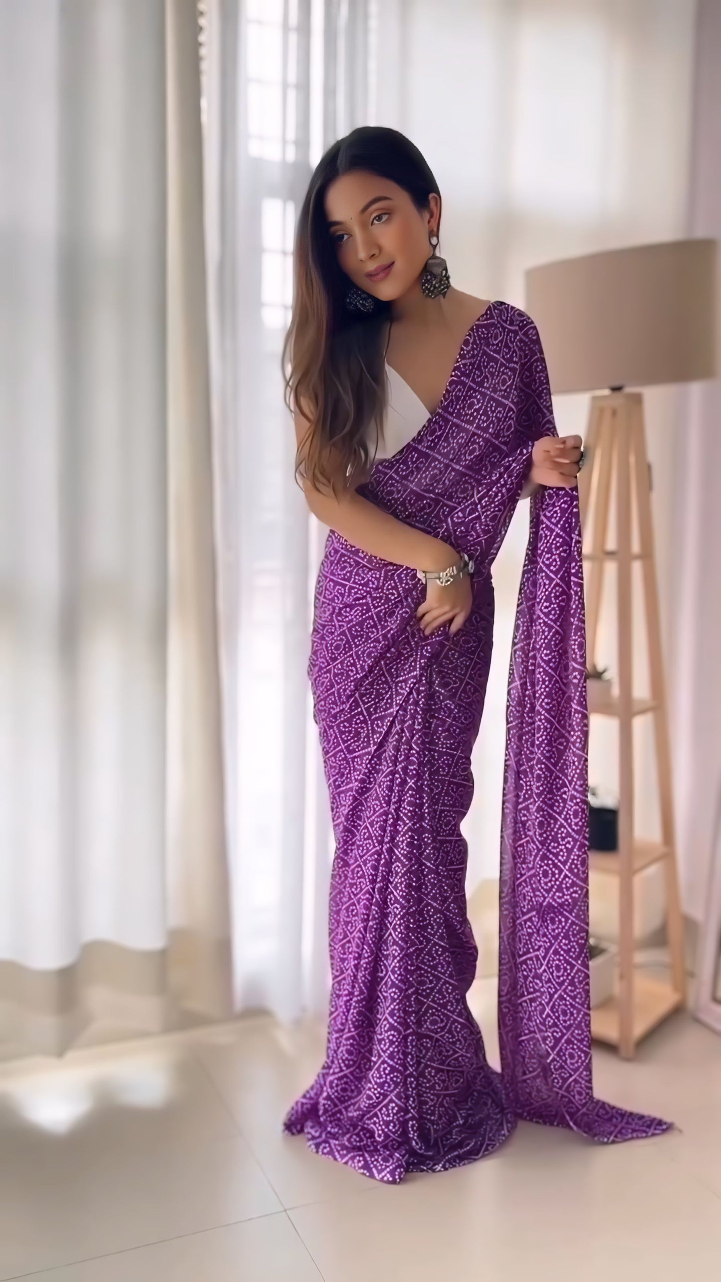 Lavender Spark Bandhani Saree Ready-to-Wear Saree 413