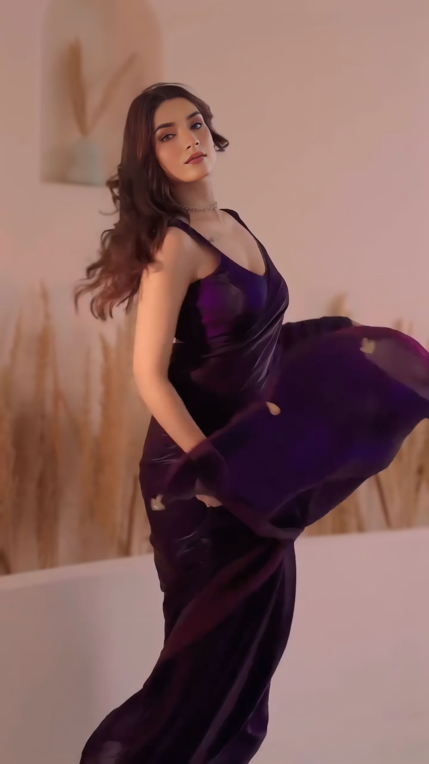 Purple premium Ready-to-Wear Saree 418