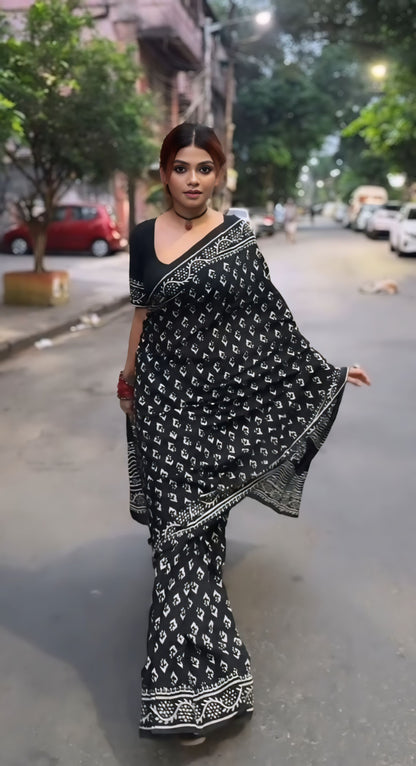 Black Cotton Ready-to-Wear Saree 431