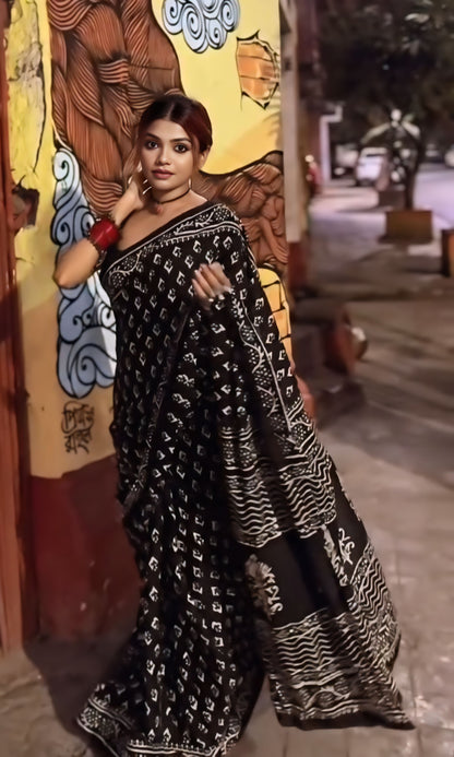 Black Cotton Ready-to-Wear Saree 431