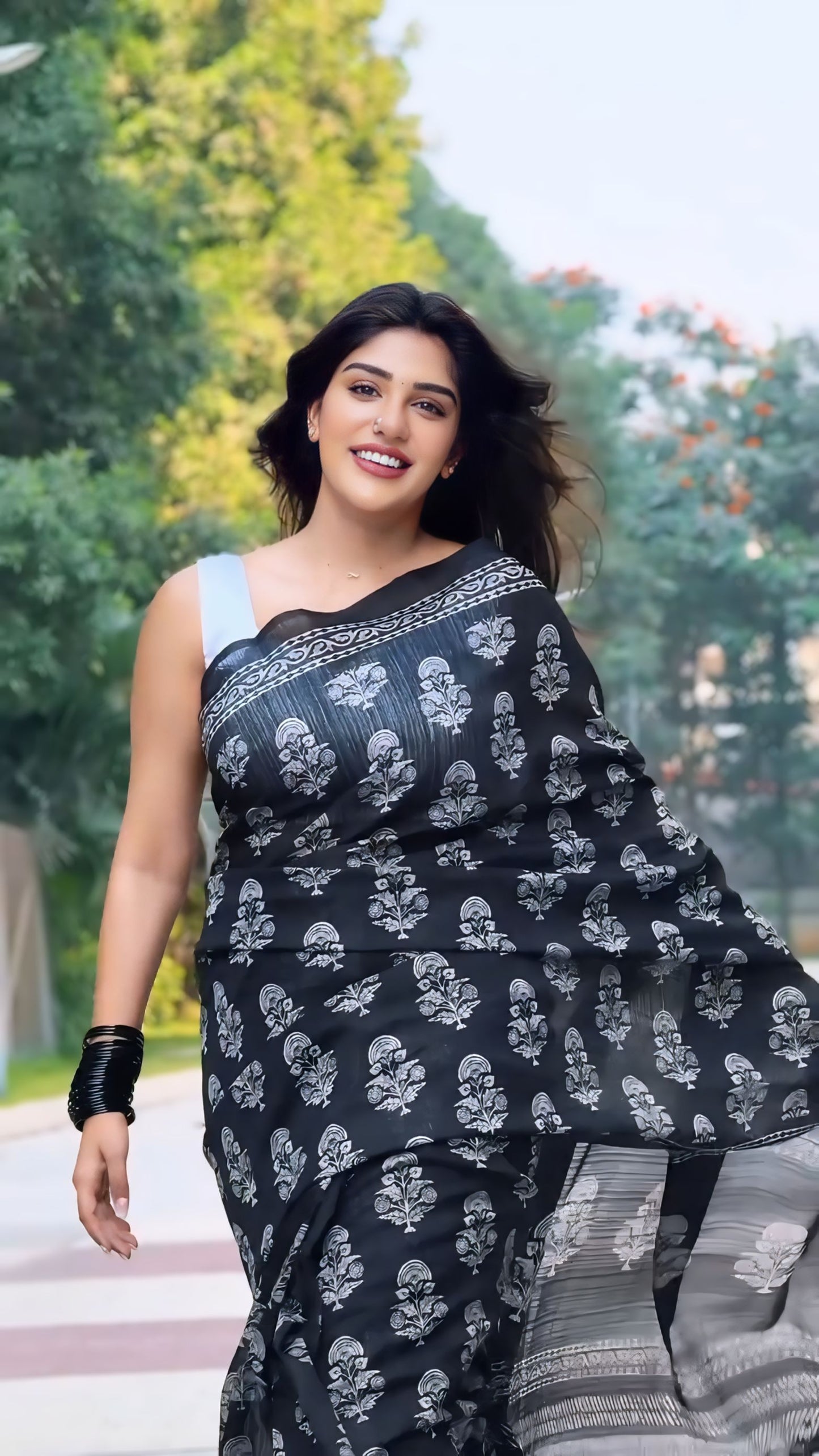 Black Cotton Ready-to-Wear Saree 432