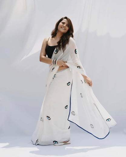 Evil Eye Printed Ready-to-Wear Saree - 435