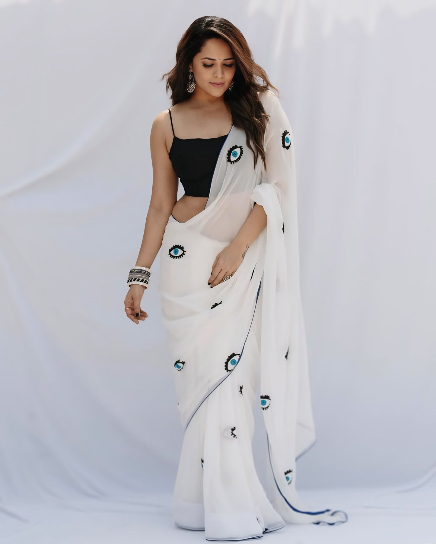 Evil Eye Printed Ready-to-Wear Saree - 435