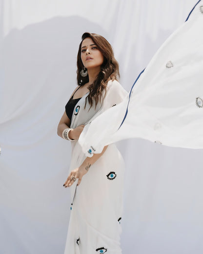 Evil Eye Printed Ready-to-Wear Saree - 435