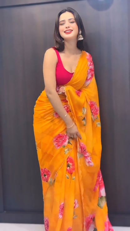 Yellow premium Ready-to-Wear Saree 436