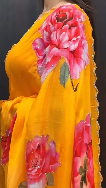 Yellow premium Ready-to-Wear Saree 436