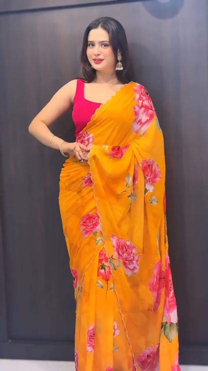 Yellow premium Ready-to-Wear Saree 436