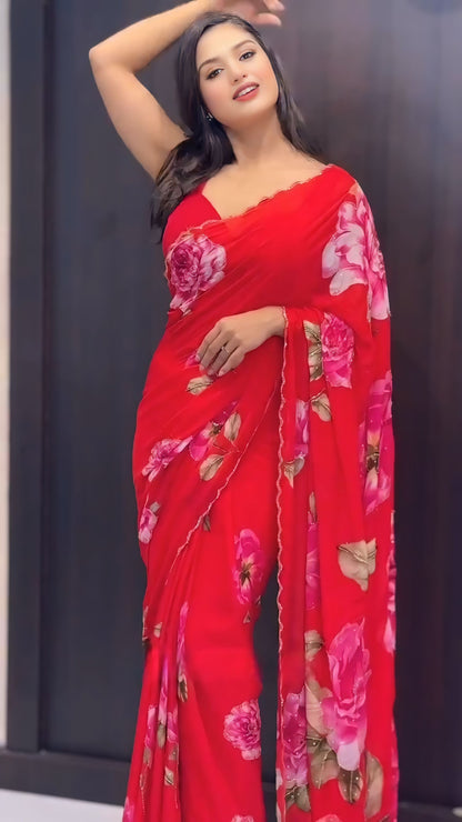 Red premium Ready-to-Wear Saree 436