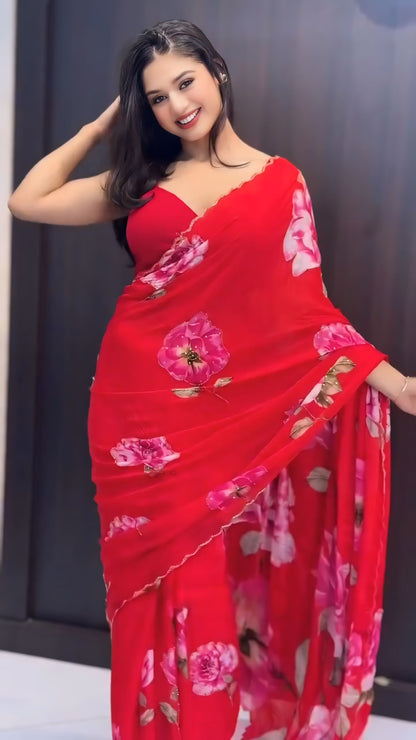 Red premium Ready-to-Wear Saree 436