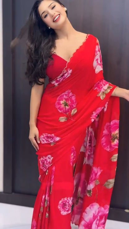 Red premium Ready-to-Wear Saree 436