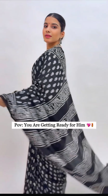 Black Cotton Ready-to-Wear Saree 455