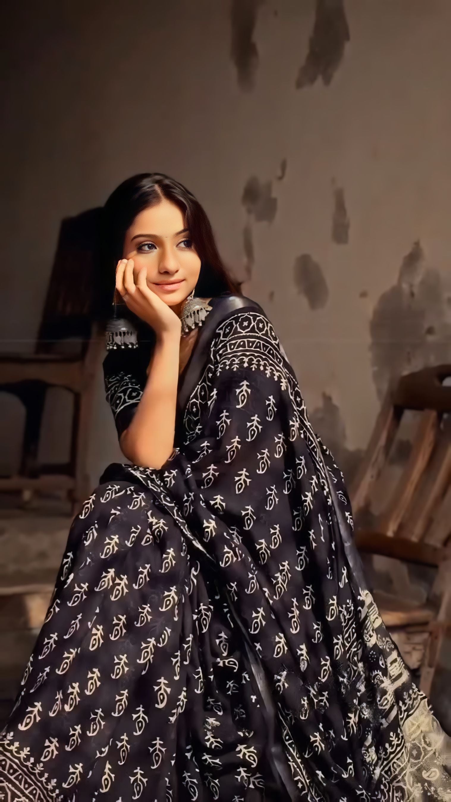 Black Cotton Ready-to-Wear Saree  468