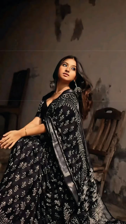 Black Cotton Ready-to-Wear Saree  468