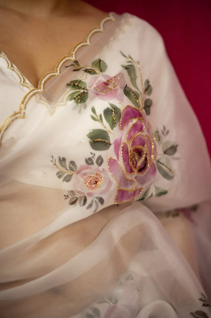 Off White Floral Premium Ready-to-Wear Saree 364