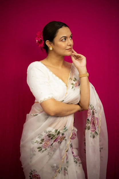 Off White Floral Premium Ready-to-Wear Saree 364