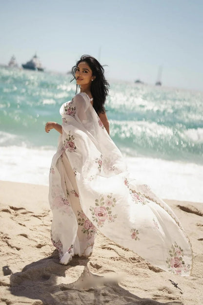 Off White Floral Premium Ready-to-Wear Saree 364