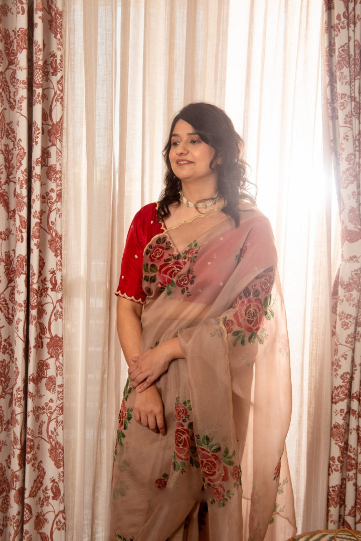 Beige Floral premium Ready-to-Wear Saree 364