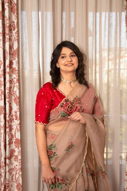 Beige Floral premium Ready-to-Wear Saree 364