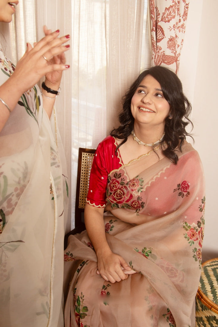 Beige Floral premium Ready-to-Wear Saree 364