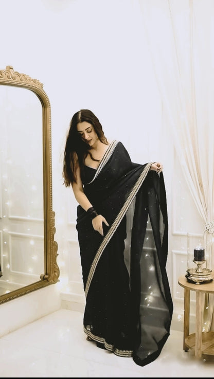 Black Net Ready-to-Wear Saree 385
