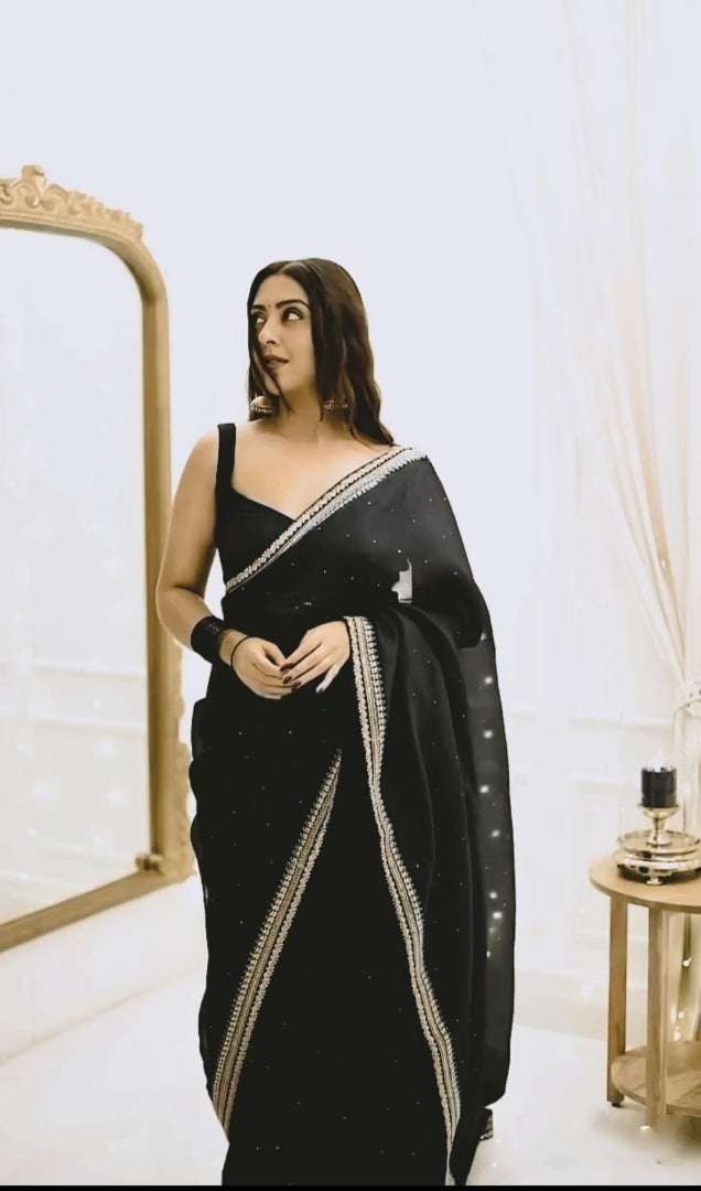 Black Net Ready-to-Wear Saree 385