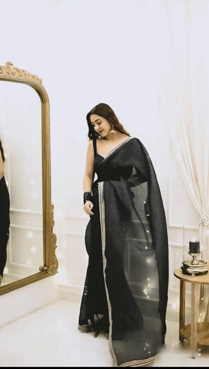 Black Net Ready-to-Wear Saree 385