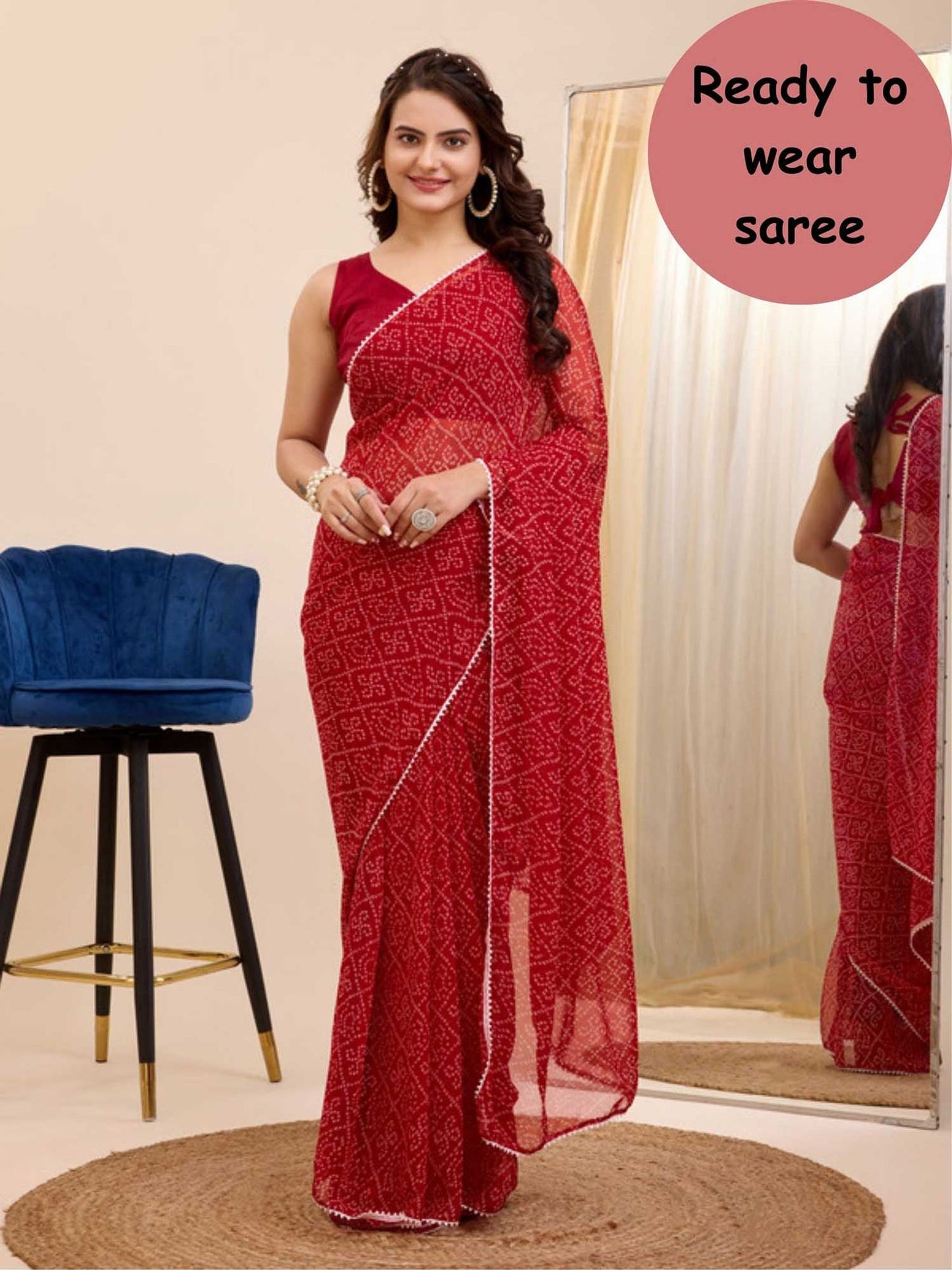 Red Bandhani Saree Ready-to-Wear Saree 392