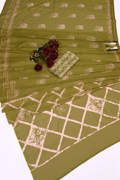Green Cotton Ready-to-Wear Saree 469