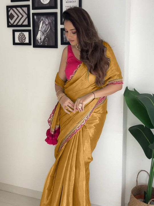 Golden Designer Ready to wear saree / Pre stitched / 353