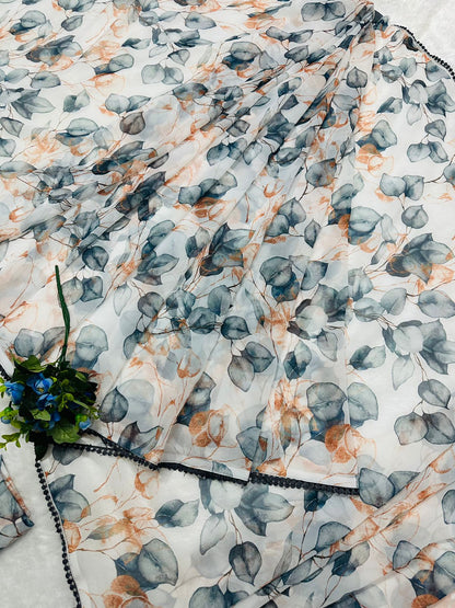 White floral Printed Ready-to-Wear Saree 157