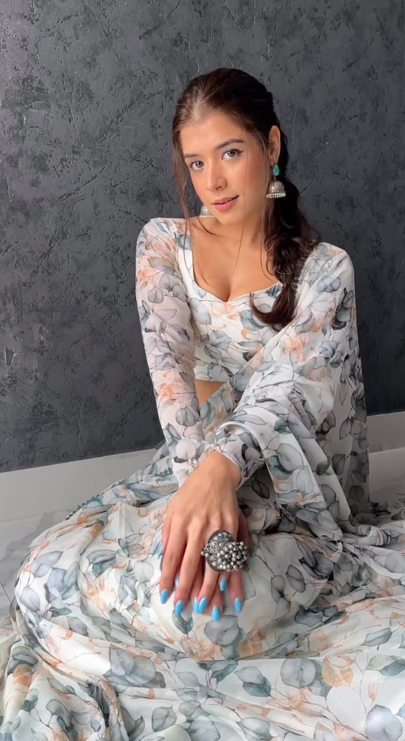 White floral Printed Ready-to-Wear Saree 157