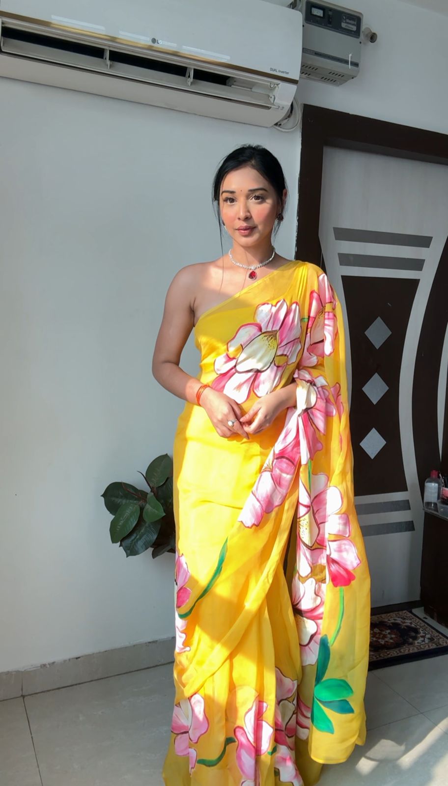 Yellow floral Printed Ready-to-Wear Saree 228