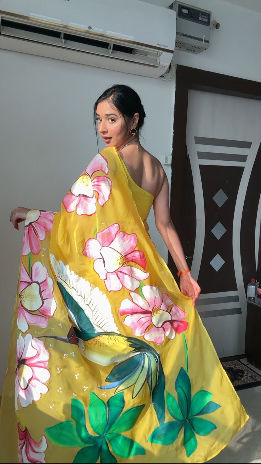 Yellow floral Printed Ready-to-Wear Saree 228