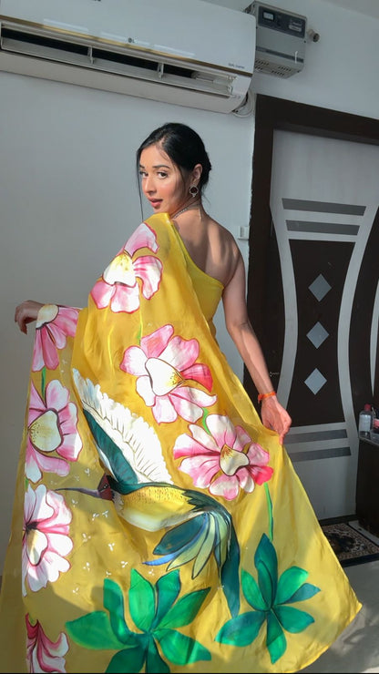 Yellow floral Printed Ready-to-Wear Saree 228