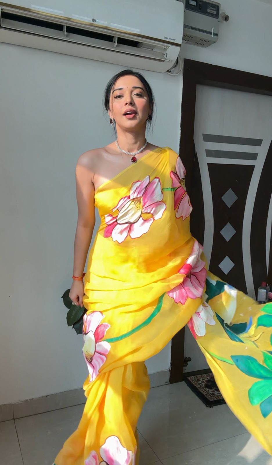 Yellow floral Printed Ready-to-Wear Saree 228