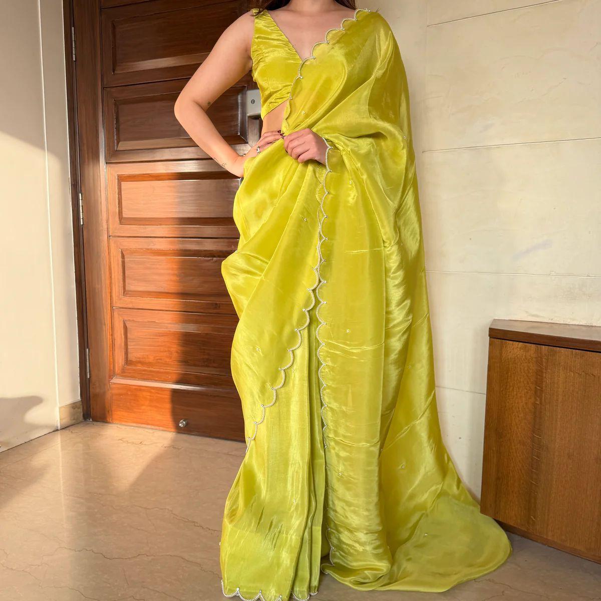Lime Yellow Ready-to-Wear Saree 373