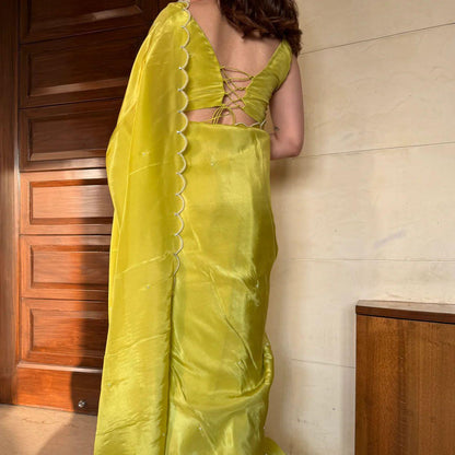 Lime Yellow Ready-to-Wear Saree 373