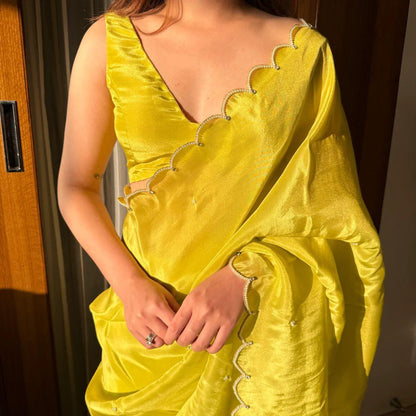 Lime Yellow Ready-to-Wear Saree 373