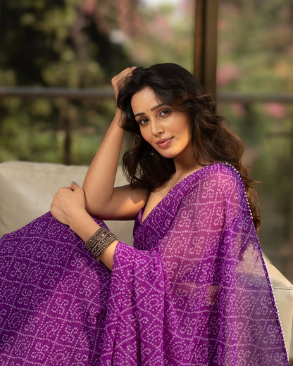 Purple Bandhani Saree Ready-to-Wear Saree 374