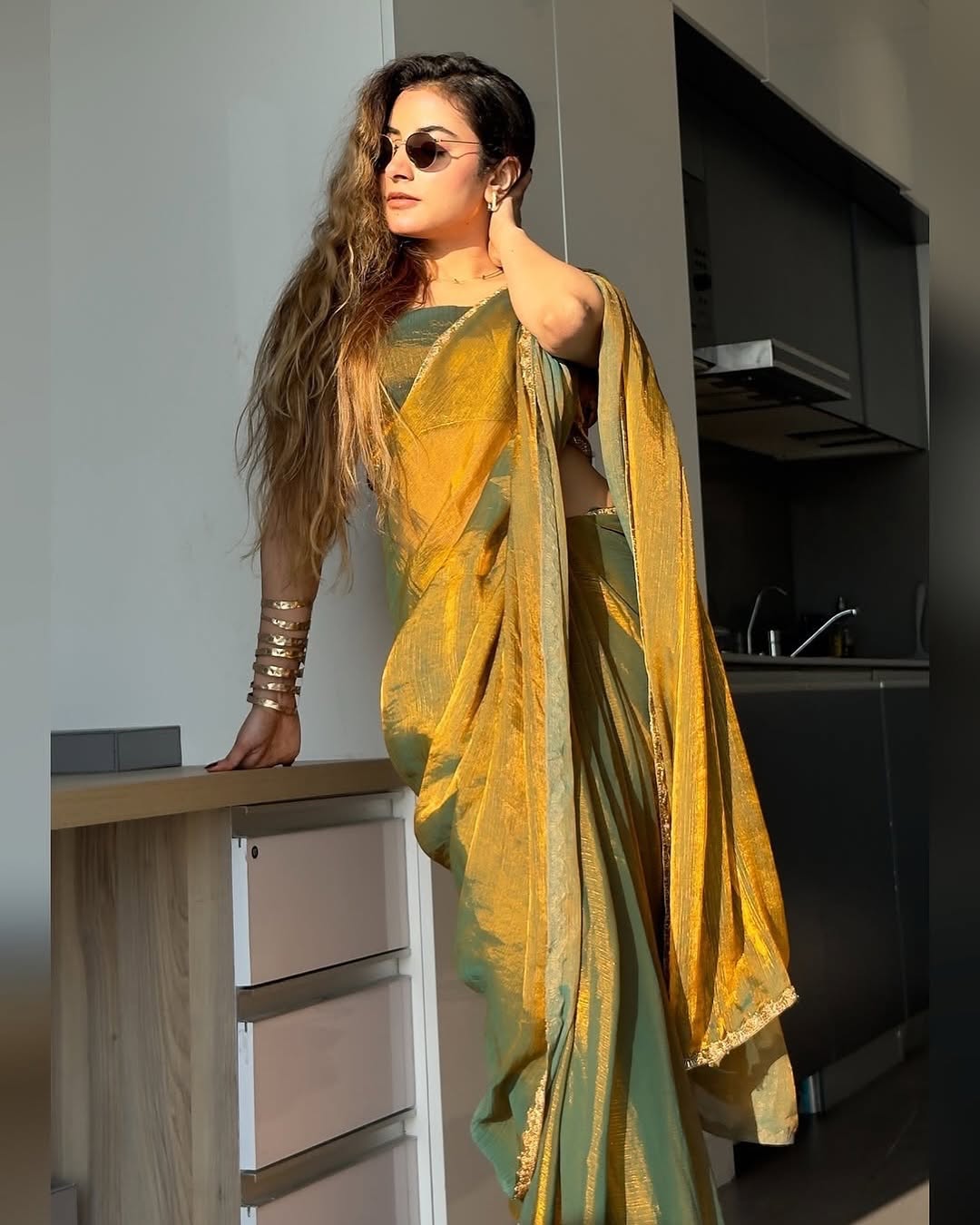 Golden Shaded Ready-to-Wear Saree 376