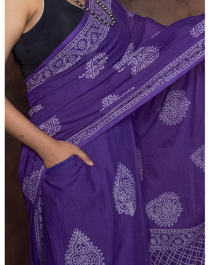 Purple Cotton Ready-to-Wear Saree with Pocket 458