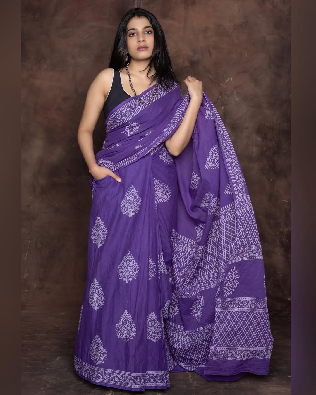 Purple Cotton Ready-to-Wear Saree with Pocket 458