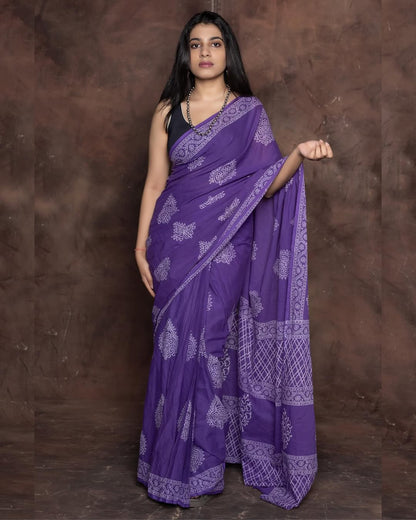 Purple Cotton Ready-to-Wear Saree with Pocket 458