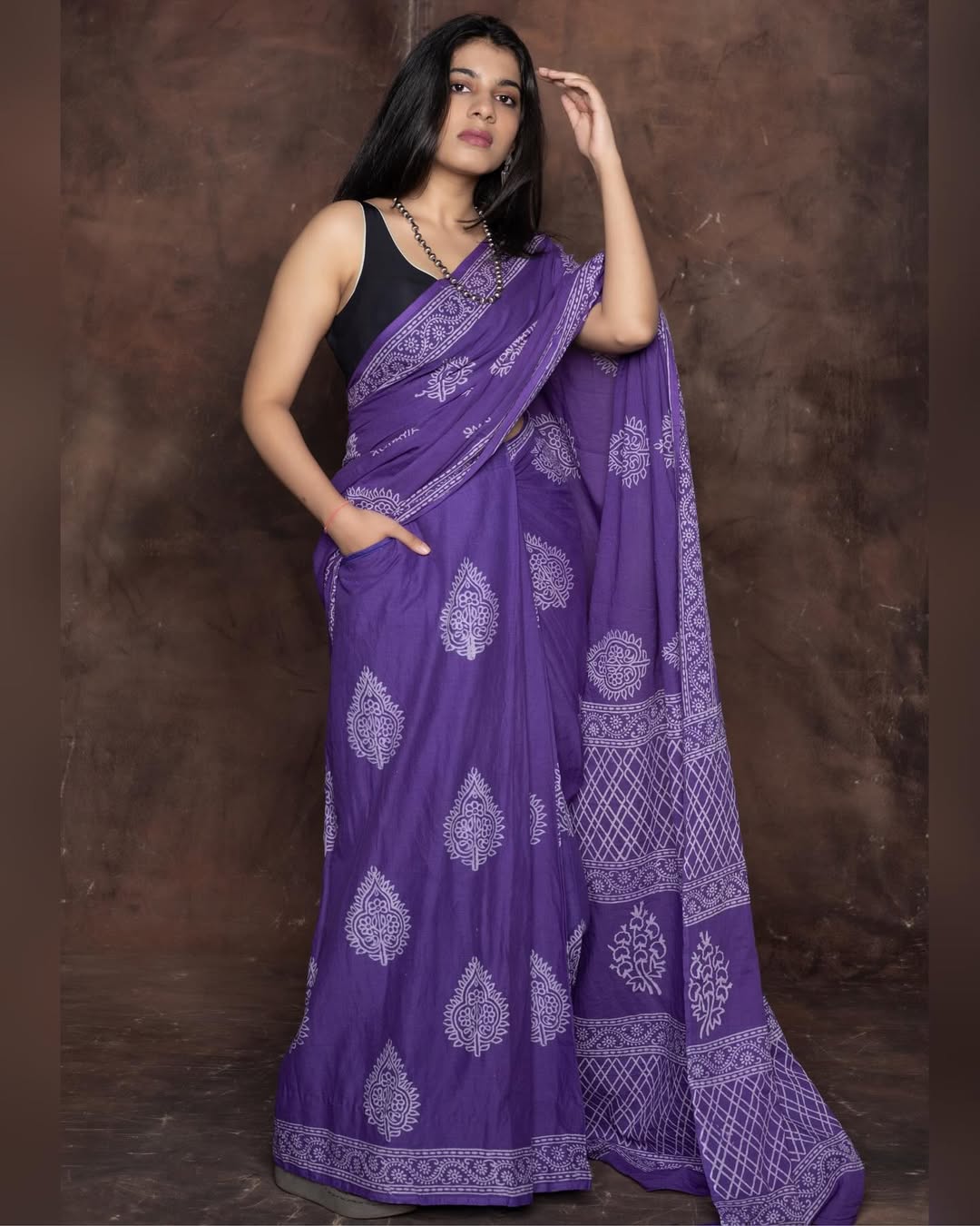Purple Cotton Ready-to-Wear Saree with Pocket 458