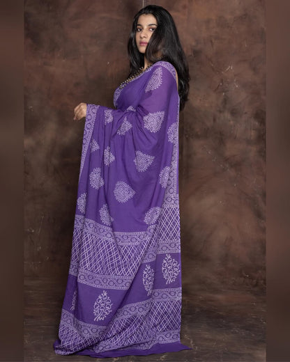Purple Cotton Ready-to-Wear Saree with Pocket 458