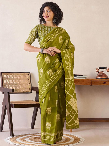 Green Cotton Ready-to-Wear Saree 469