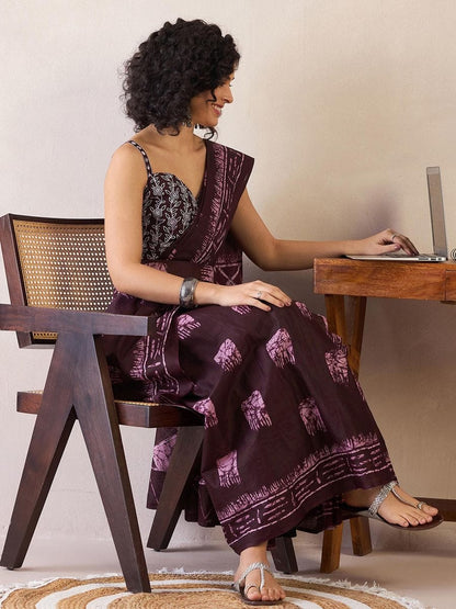 Maroon Cotton Ready-to-Wear Saree 469