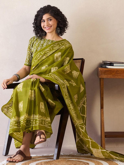 Green Cotton Ready-to-Wear Saree 469