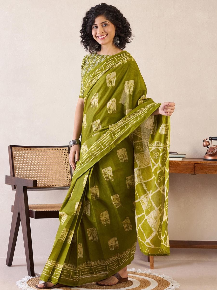 Green Cotton Ready-to-Wear Saree 469