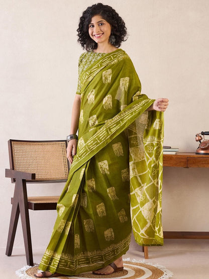 Green Cotton Ready-to-Wear Saree 469